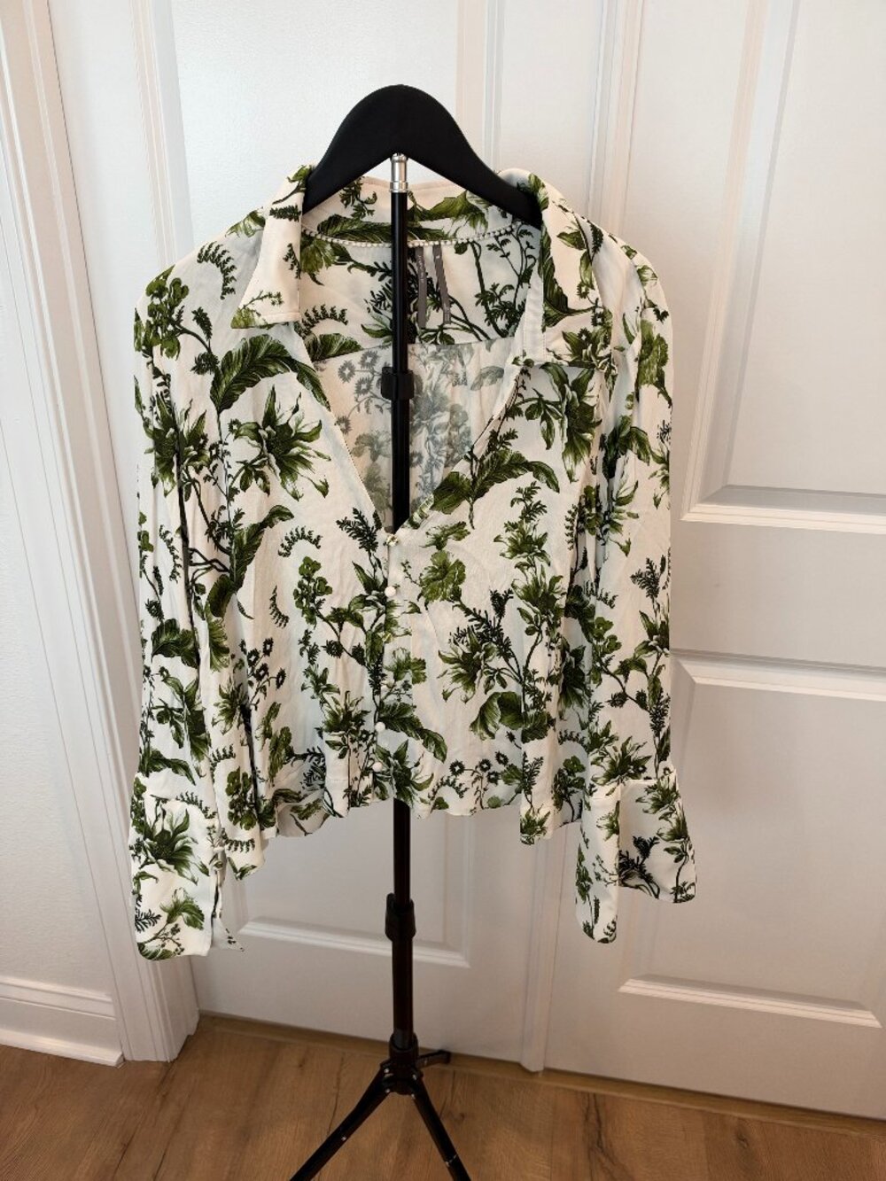 Anthropologie Green Botanical Print Button Down Blouse XL